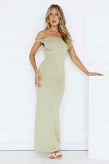 Into My Cart Off Shoulder Maxi Dress Sage