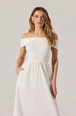 Off Shoulder Eyelet Midi Dress