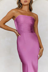 Infinite Love Strapless Satin Midi Dress Grape