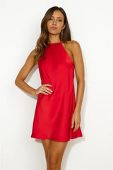 Impressive Style Satin Mini Dress Red