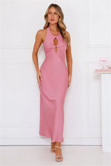 Impeccable Halter Satin Maxi Dress Pink
