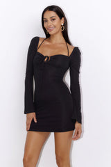 Influenced Ribbed Mini Dress Black
