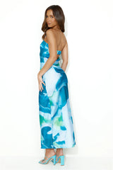 Impressive Girl Strapless Satin Maxi Dress Blue