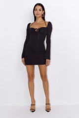 Influenced Ribbed Mini Dress Black