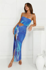 In Detail Mesh Maxi Dress Blue