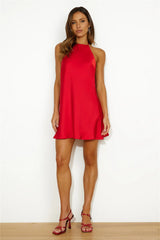 Impressive Style Satin Mini Dress Red