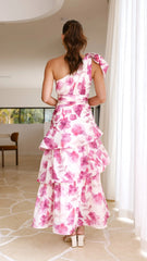 Odilie One Shoulder Maxi Dress - Pink Floral
