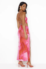 In Detail Mesh Maxi Dress Pink