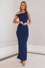 Into My Cart Off Shoulder Maxi Dress Navy