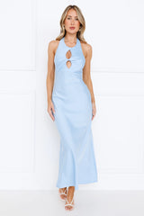Impeccable Halter Satin Maxi Dress Blue