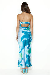 Impressive Girl Strapless Satin Maxi Dress Blue