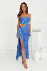 In Detail Mesh Maxi Dress Blue