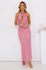 Impeccable Halter Satin Maxi Dress Pink