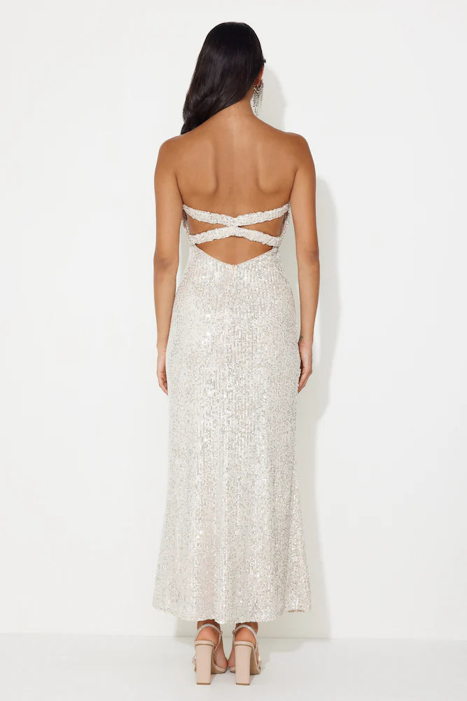 Knight Awaits Sequin Maxi Dress Silver