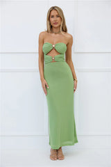 High Gloss Affair Strapless Maxi Dress Sage