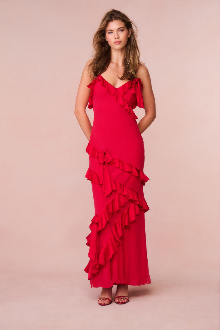 Rialto Silk Chiffon Ruffle Maxi Dress