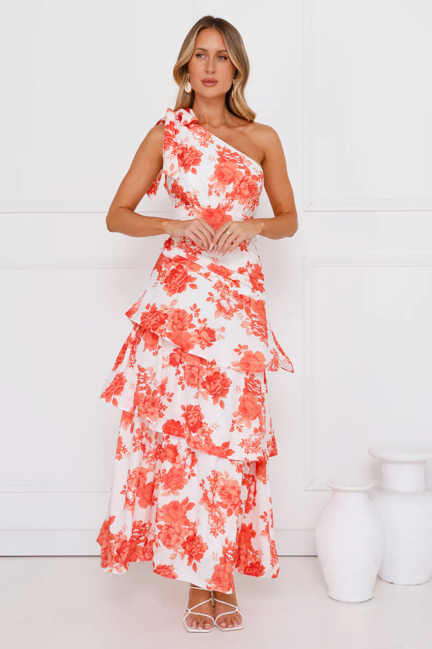 Kehlani One Shoulder Maxi Dress Orange