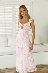 Tranquil Petal Floral Midi Dress Pink