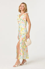 Allexina Satin Cowl Neck Midi Dress