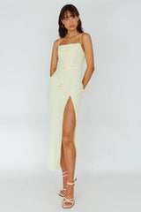 Ryanna Laced Bodice Split Midi Dress Yellow