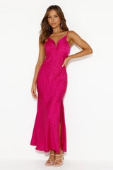 Ivy Forest Satin Maxi Dress Hot Pink