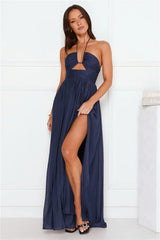 Hibiscus Hues Halter Maxi Dress Ink