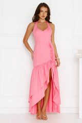 Lavish At Nighttime Halter Maxi Dress Pink