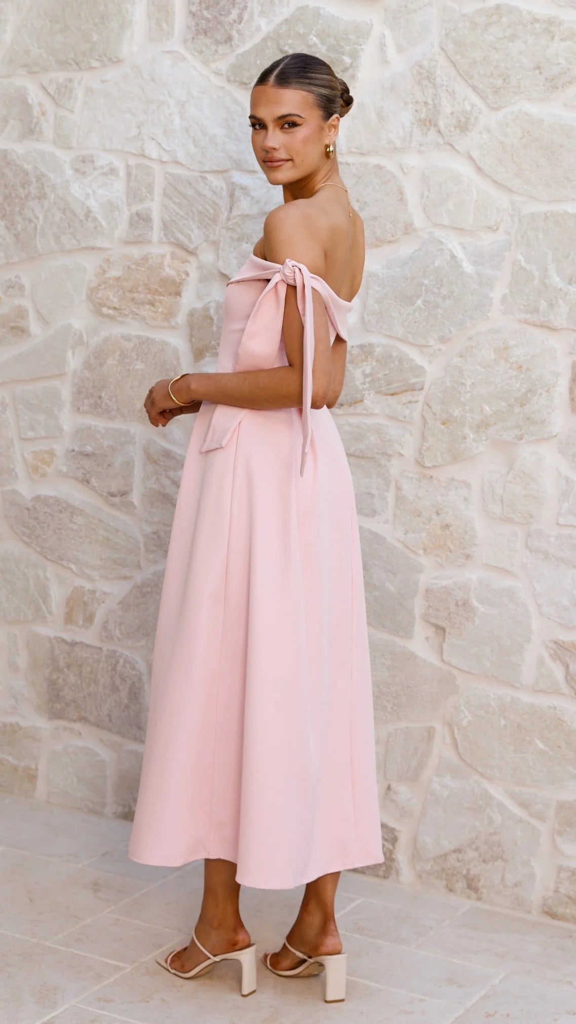 Bentley Off Shoulder Midi Dress - Pink