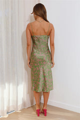 Island Cocktail Satin Midi Dress Green