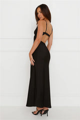 Hideaway Place Satin Maxi Dress Black