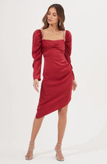 Claudina Rhinestone Embellished Satin Long Sleeve Midi Dress