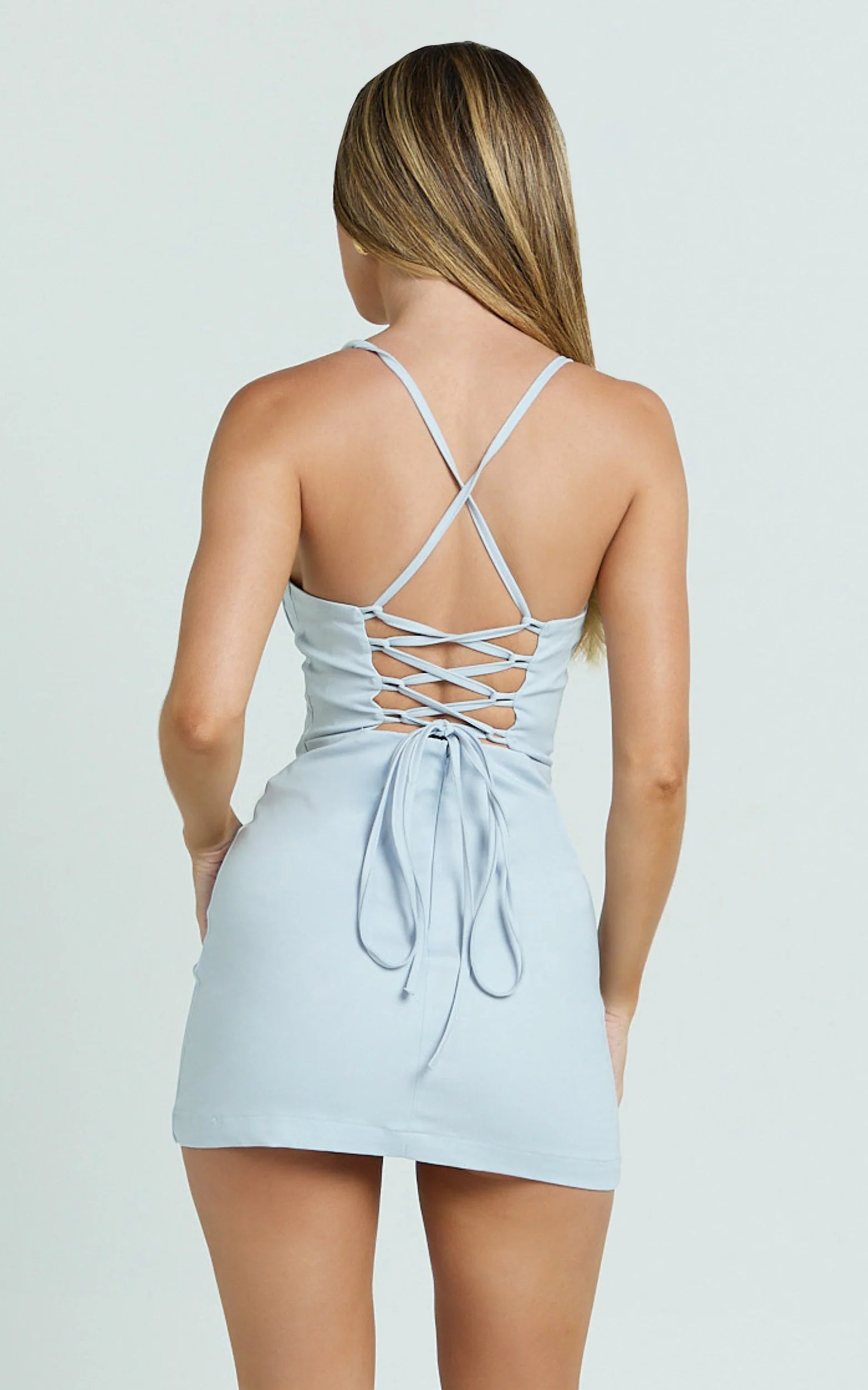 Melody Mini Dress Sweetheart Bust Fitted Dress in Blue