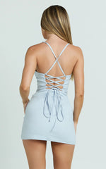 Melody Mini Dress Sweetheart Bust Fitted Dress in Blue