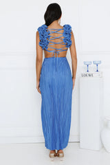 Lavish Kiss Plisse Maxi Dress Blue