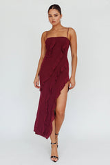 Catriona Split Ruffle Midi Dress Grape
