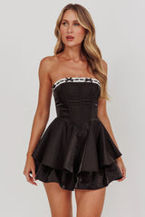 Paris Muse Ribbon Neckline Romper Black
