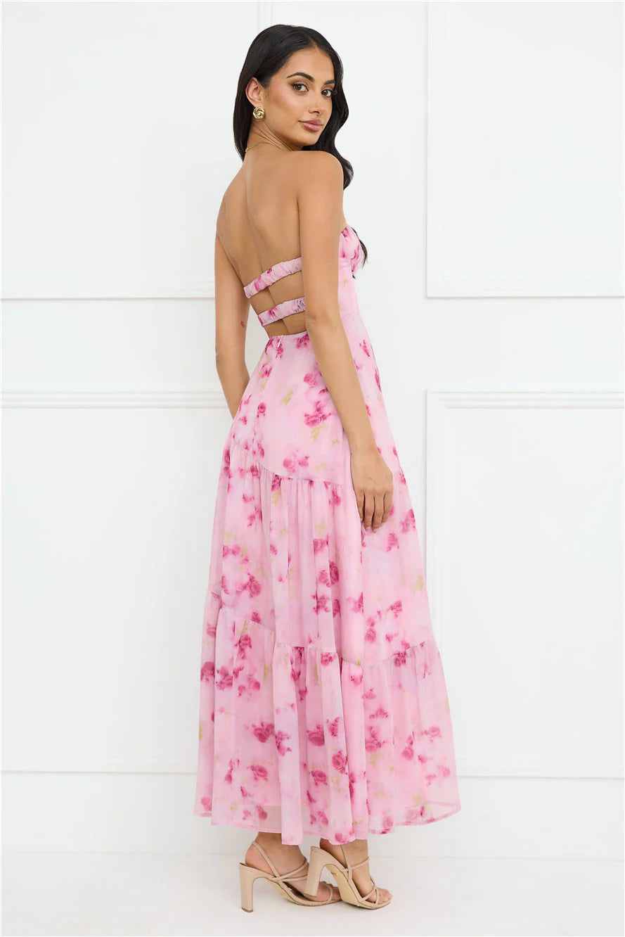 Lavender Mist Strapless Maxi Dress Pink