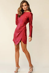 Thank Me Later Long Sleeve Open Back Dress Wine