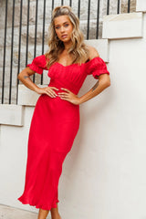 Linka Off-Shoulder Tie Back Midi Dress Red