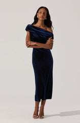 Velvet Off Shoulder Midi Dress