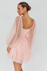 Fairytale Dream Pleat Neckline Mini Dress Sparkle Pink