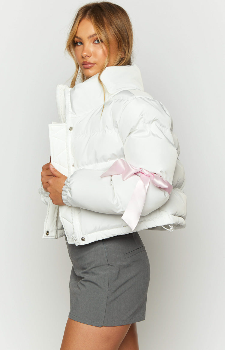 Polar White Bow Puffer Jacket