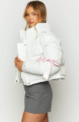 Polar White Bow Puffer Jacket