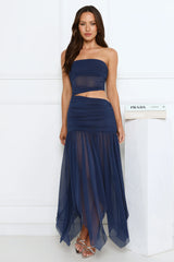 Haute Babe Strapless Mesh Maxi Dress Navy