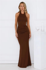 Iconic Dream Halter Maxi Dress Chocolate