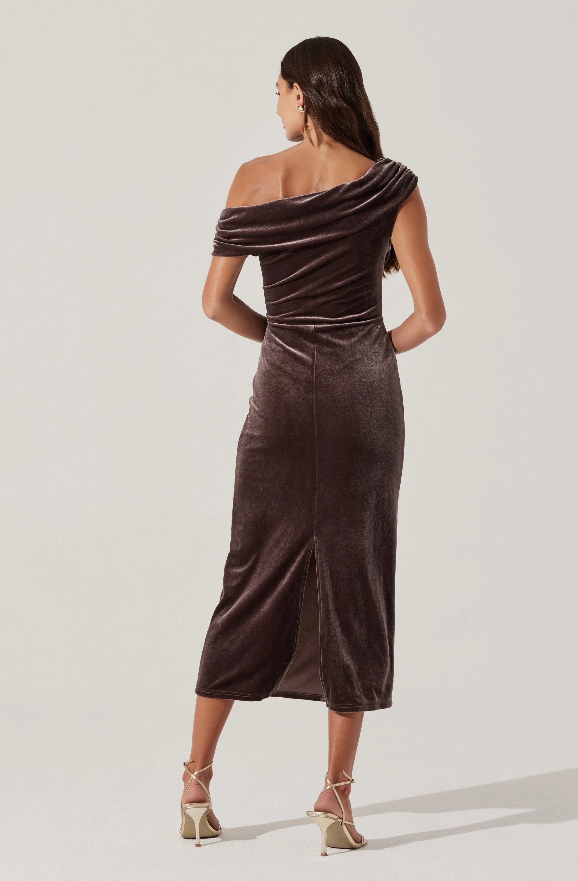 Velvet Off Shoulder Midi Dress