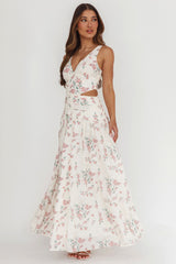 First Dates Waist Cut-Out Maxi Dress Floral Cream/Pink