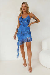 It's Cocktail Hour Mesh Mini Dress Blue