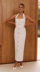 Tierra Button Midi Dress - White