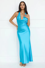 High Sheen Halter Maxi Dress Blue